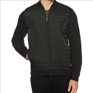Jacket Quilted Mix Media zipper Long sleeves lightweight Black PERRY ELLIS NWT